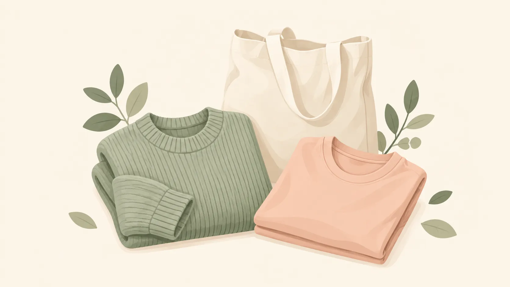 Placeholder illustration for an Ernsting’s family voucher: folded sweater, T-shirt and canvas bag, without branding.