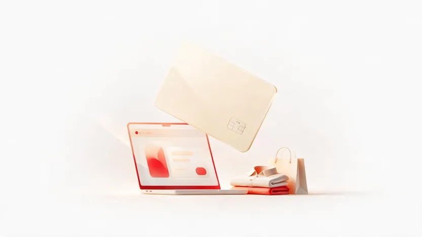 Karta podarunkowa H&M z panelem PIN i laptop z ekranem płatności w koszyku