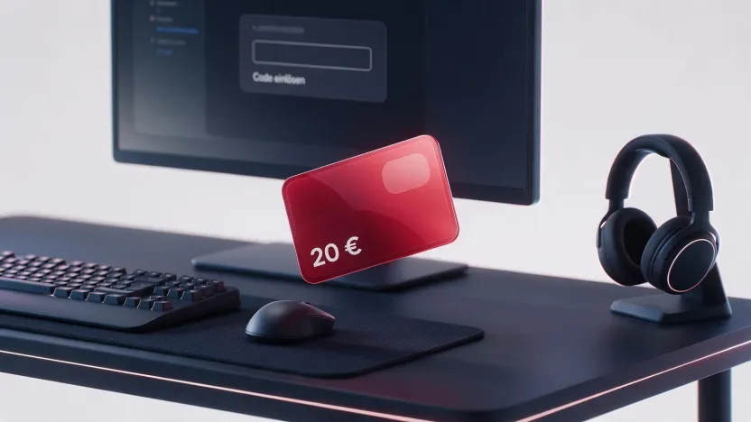 Gaming bureau met mechanisch toetsenbord, headset en scherm zonder merklogo