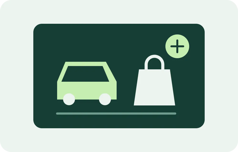 Illustration of a car and shopping bag on an Uber gift card