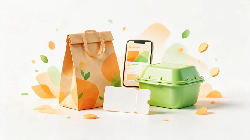 Torba z jedzeniem na dowóz i telefon z polem na kupon w koszyku