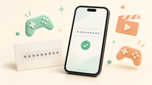 Digitale code op smartphone met vinkje en game controllers zonder merklogo