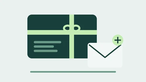Illustration d'une carte cadeau et d'une enveloppe pour recevoir un code PIN par e-mail